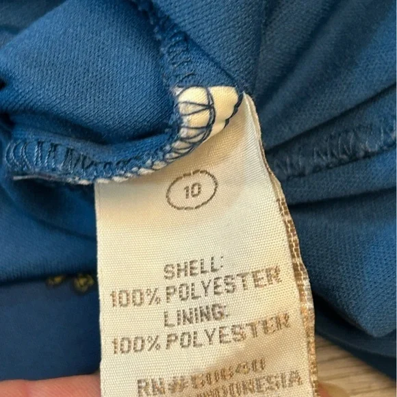 Jonathan Martin Blue and Gold Midi Sundress with V-Neck, Sleeveless Design & Tie - Picture 4 of 10